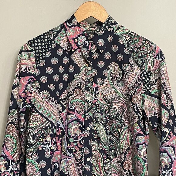 Lauren Ralph Lauren Top‎ Patchwork Paisley Button Down Shirt Sz Small EUC - Picture 2 of 13